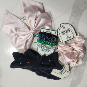 Wicked Scunci Hair Accessories Black Scrunchies, Headband, Bow. 4 pc set